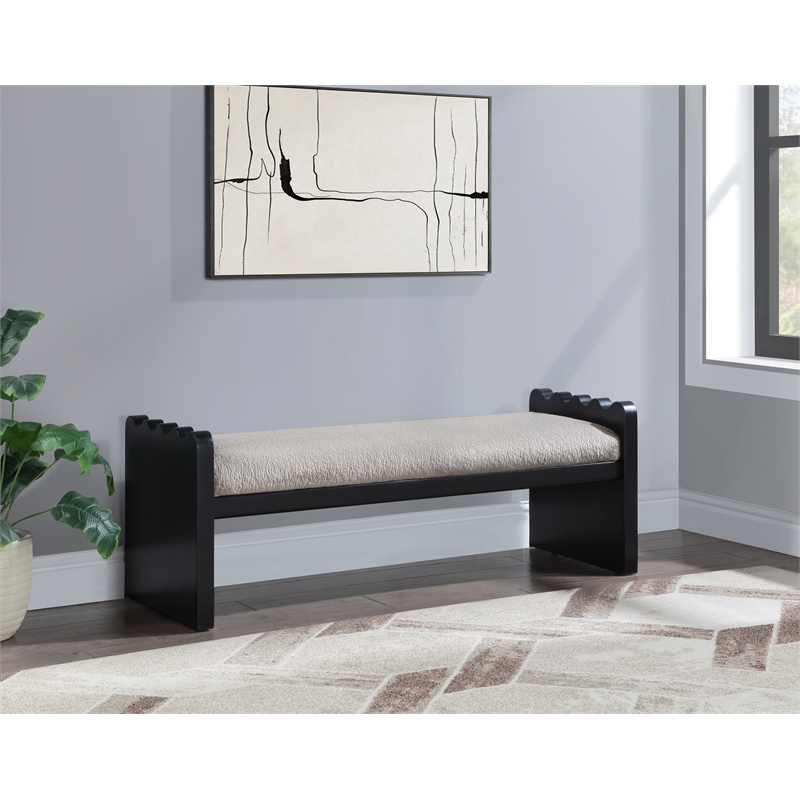 Meridian Furniture Sonia Beige Velour Fur Fabric Bench