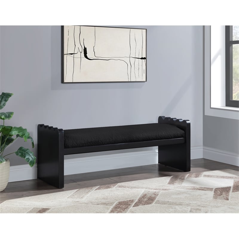 Meridian Furniture Sonia Black Velour Fur Fabric Bench