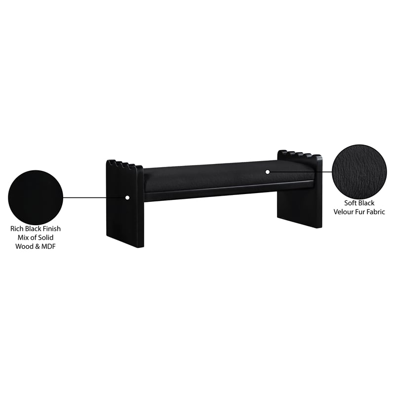 Meridian Furniture Sonia Black Velour Fur Fabric Bench