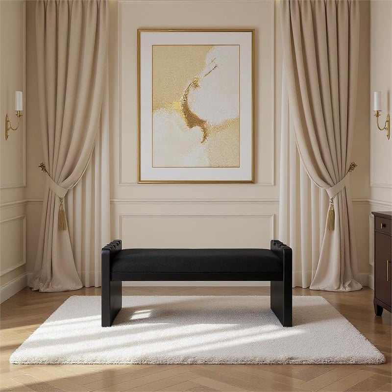 Meridian Furniture Sonia Black Velour Fur Fabric Bench