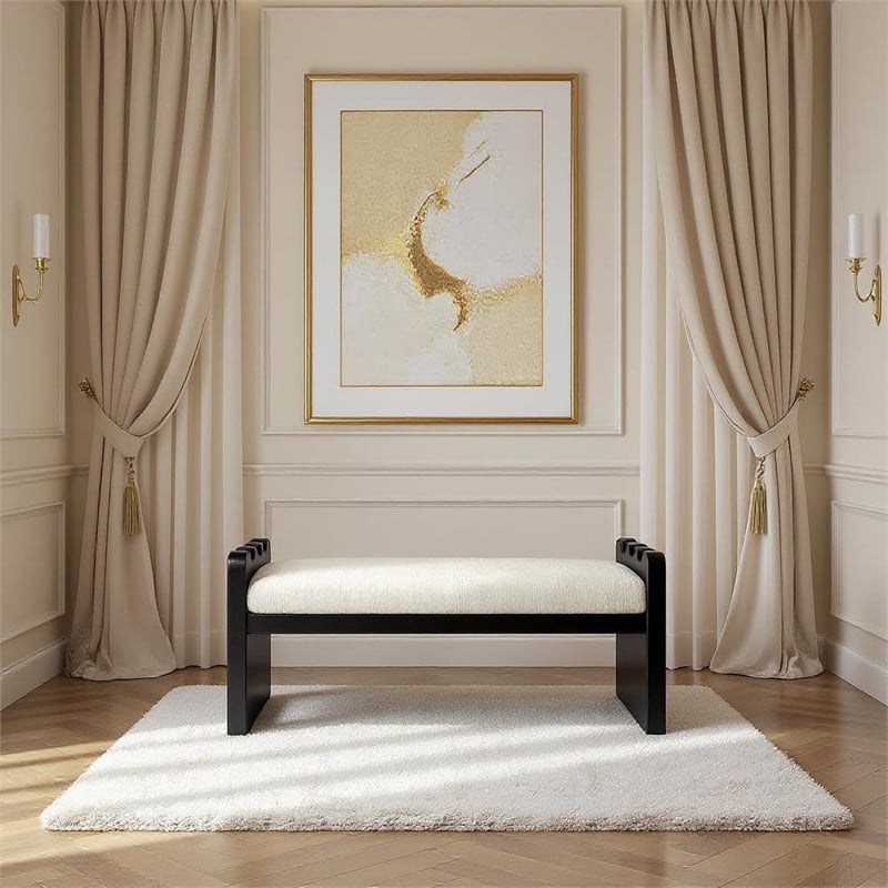 Meridian Furniture Sonia Cream Velour Fur Fabric Bench