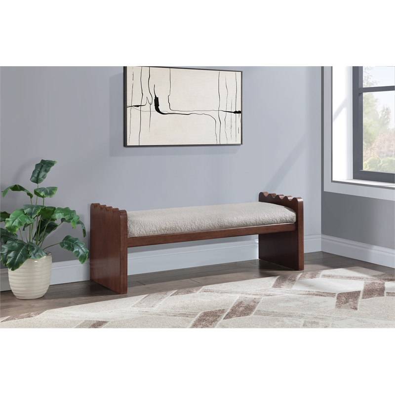 Meridian Furniture Sonia Beige Velour Fur Fabric Bench