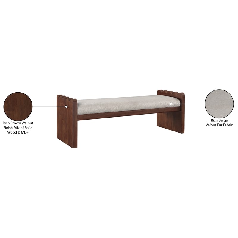 Meridian Furniture Sonia Beige Velour Fur Fabric Bench