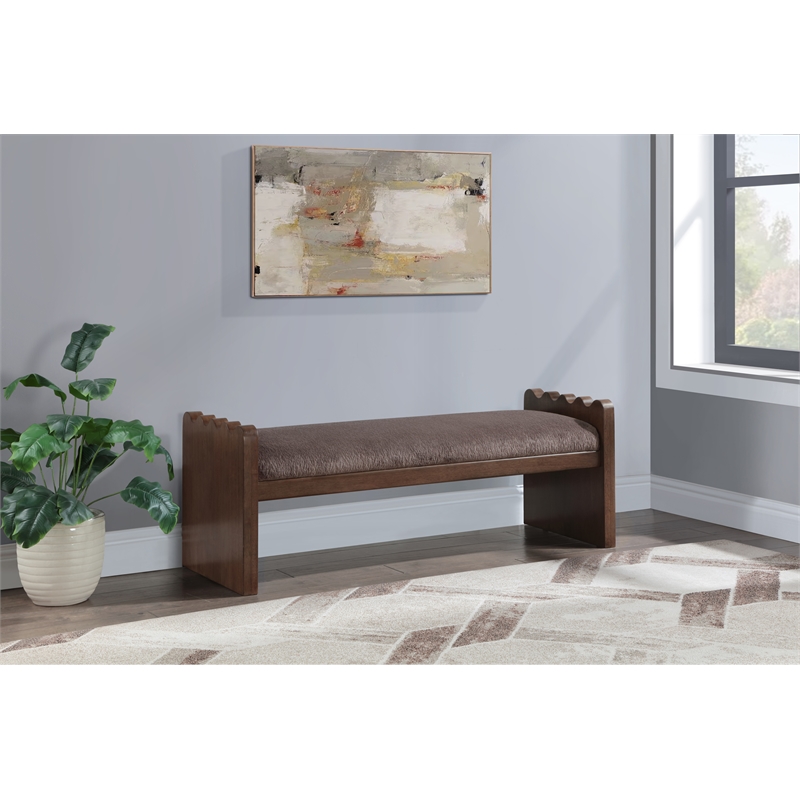 Meridian Furniture Sonia Brown Velour Fur Fabric Bench