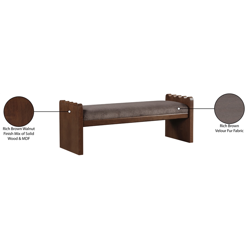 Meridian Furniture Sonia Brown Velour Fur Fabric Bench