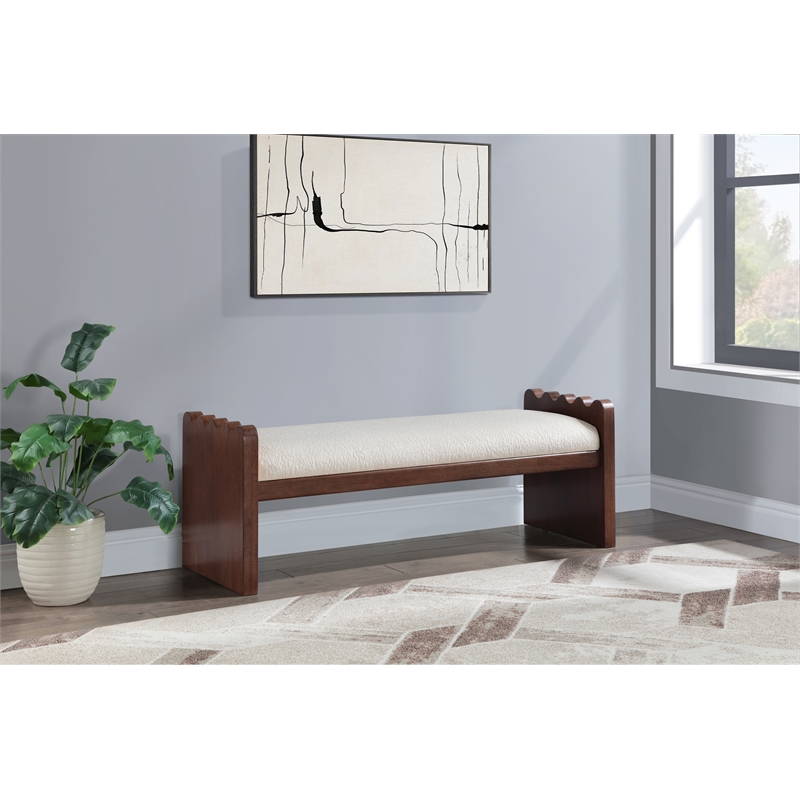 Meridian Furniture Sonia Cream Velour Fur Fabric Bench
