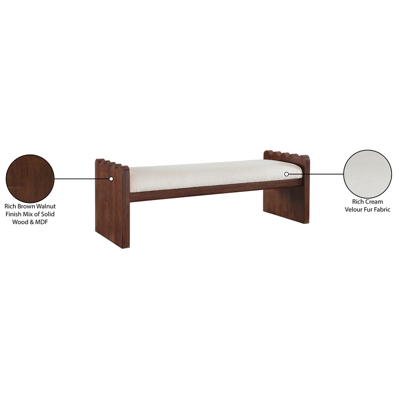 Meridian Furniture Sonia Cream Velour Fur Fabric Bench