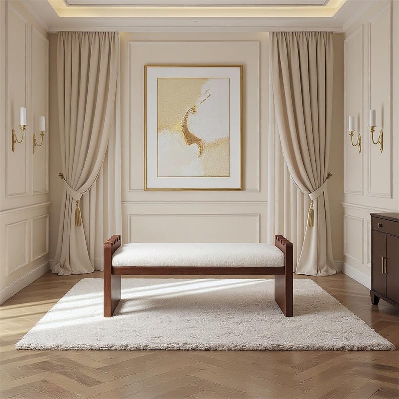 Meridian Furniture Sonia Cream Velour Fur Fabric Bench