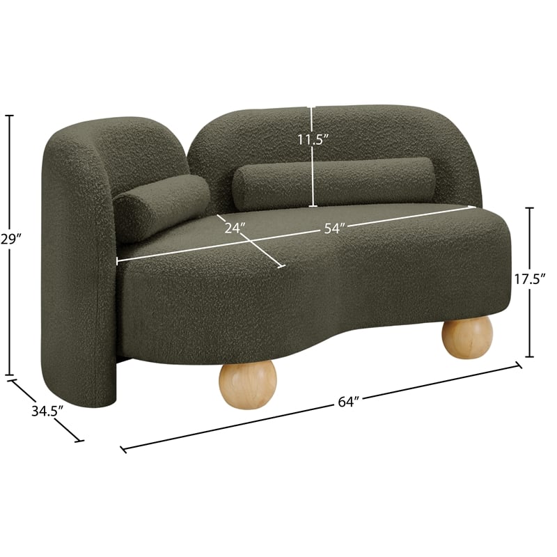 Meridian Furniture Daphne Olive Boucle Fabric Loveseat