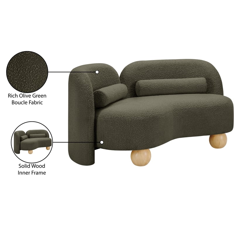 Meridian Furniture Daphne Olive Boucle Fabric Loveseat