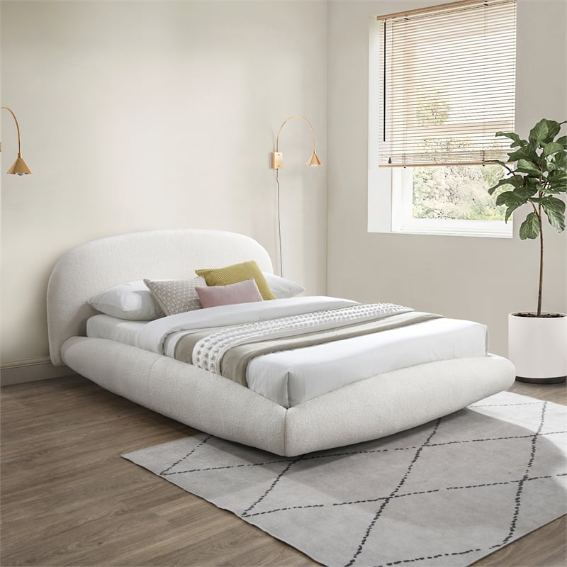 Meridian Furniture Genesis Cream Teddy Fabric Queen Bed