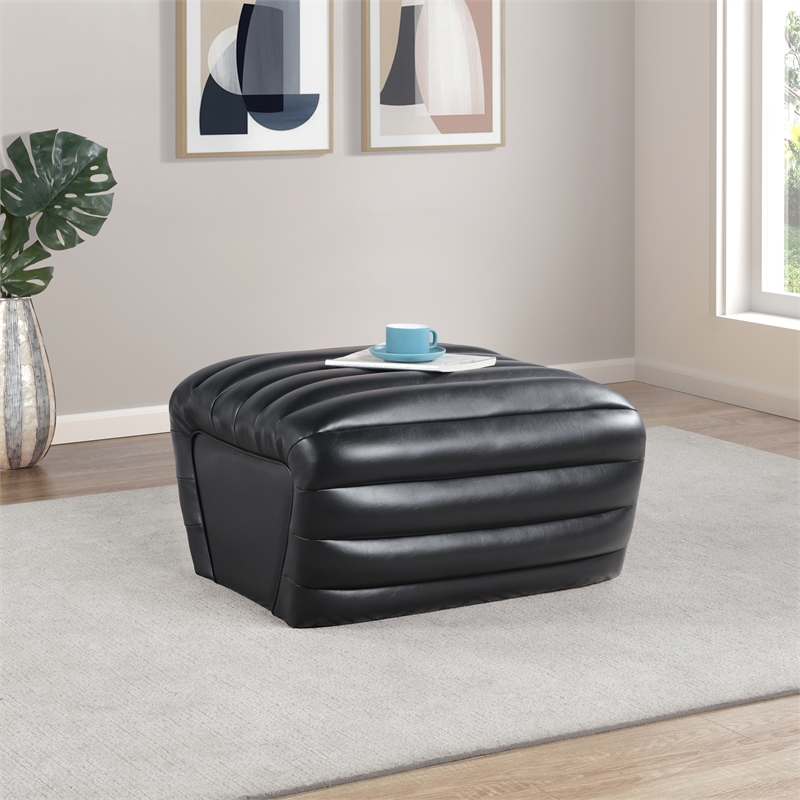 Meridian Furniture Vega Black Vegan Leather Ottoman