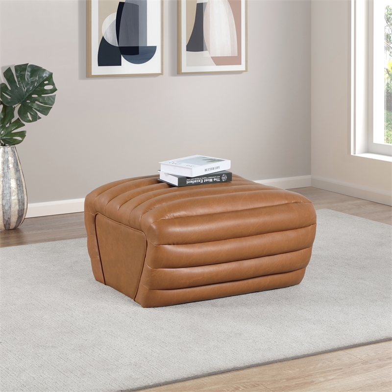 Meridian Furniture Vega Cognac Vegan Leather Ottoman