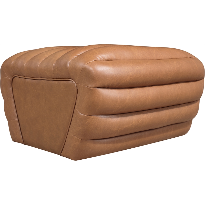 Meridian Furniture Vega Cognac Vegan Leather Ottoman
