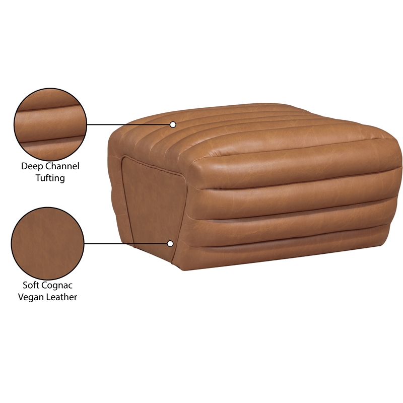 Meridian Furniture Vega Cognac Vegan Leather Ottoman