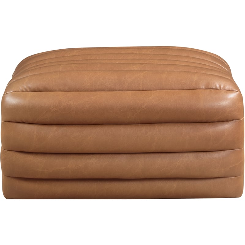 Meridian Furniture Vega Cognac Vegan Leather Ottoman
