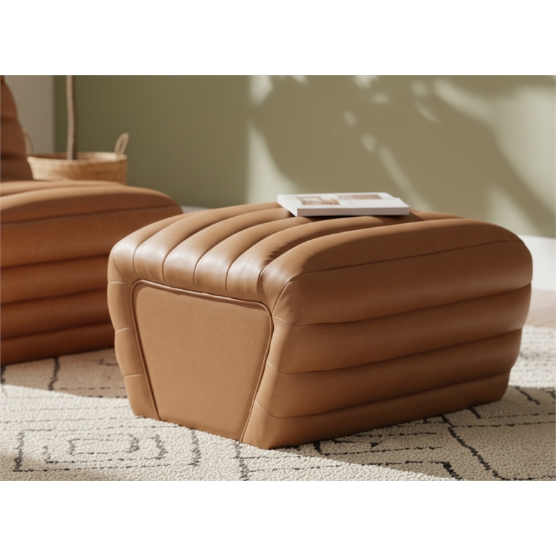 Meridian Furniture Vega Cognac Vegan Leather Ottoman