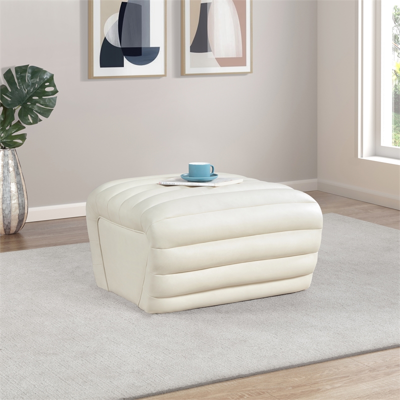 Meridian Furniture Vega Cream Vegan Leather Ottoman