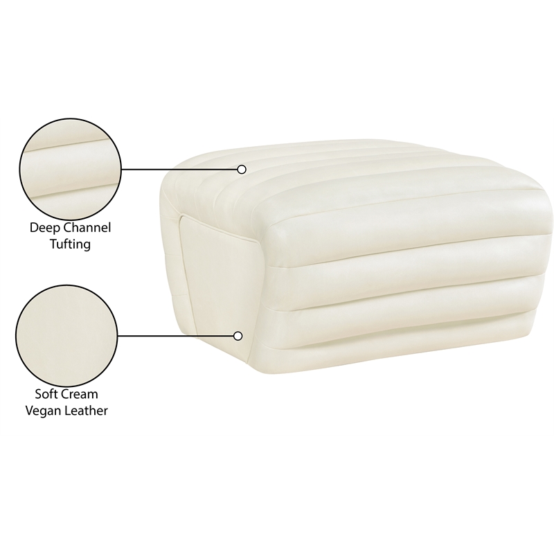 Meridian Furniture Vega Cream Vegan Leather Ottoman
