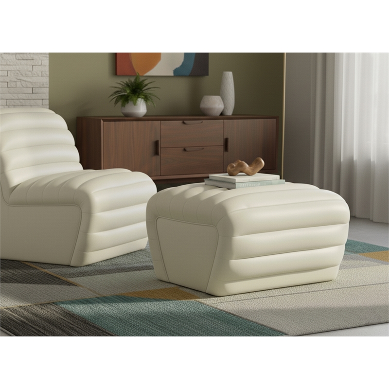 Meridian Furniture Vega Cream Vegan Leather Ottoman