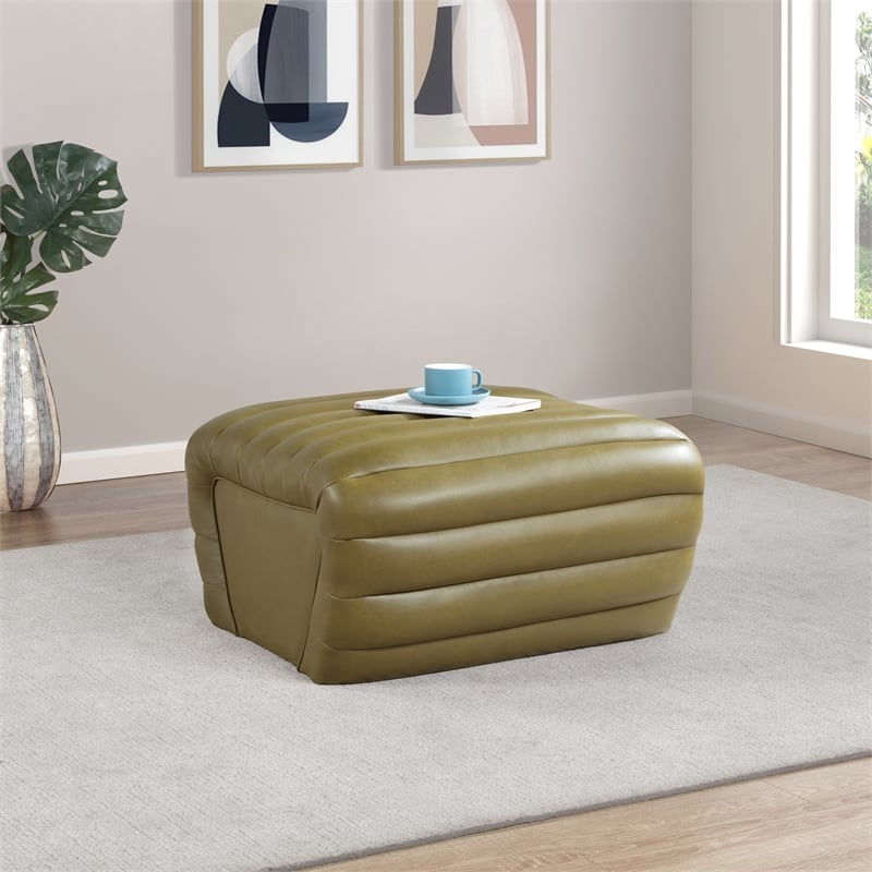 Meridian Furniture Vega Olive Vegan Leather Ottoman