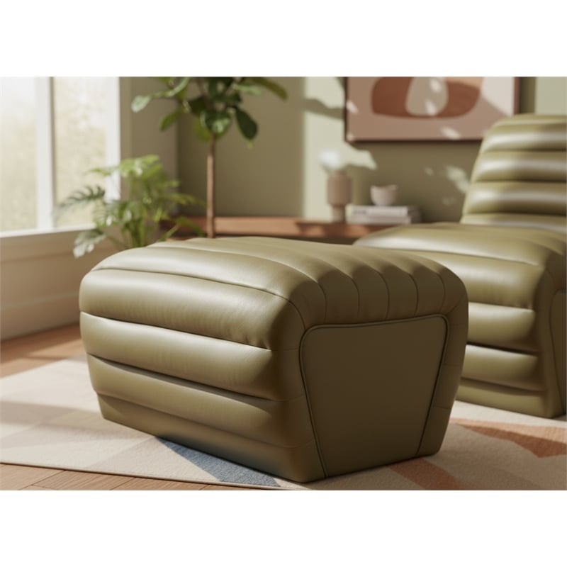 Meridian Furniture Vega Olive Vegan Leather Ottoman