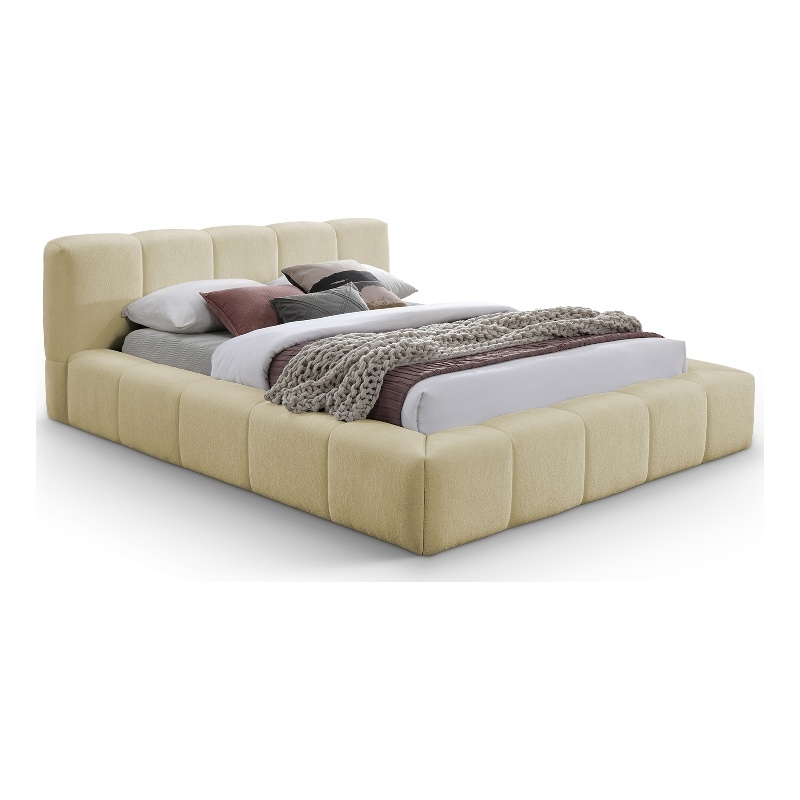 Meridian Furniture Carlin Beige Chenille Fabric Queen Bed