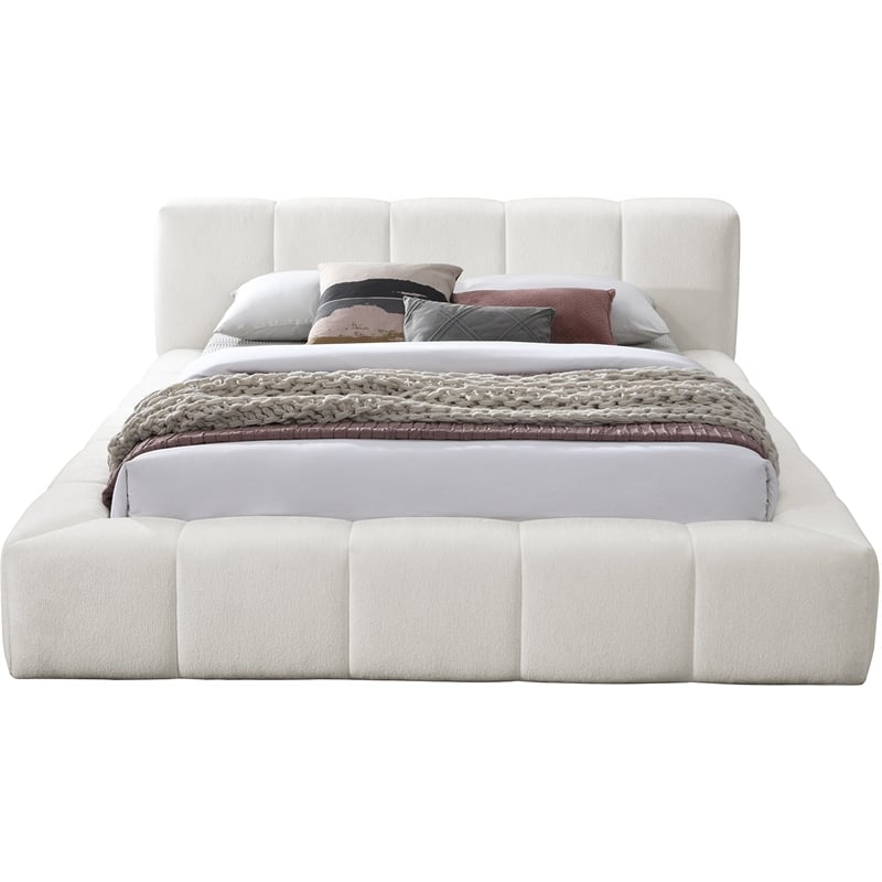 Meridian Furniture Carlin Cream Chenille Fabric Queen Bed