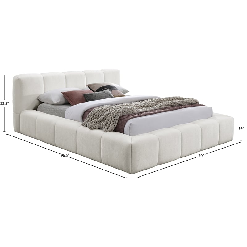 Meridian Furniture Carlin Cream Chenille Fabric Queen Bed