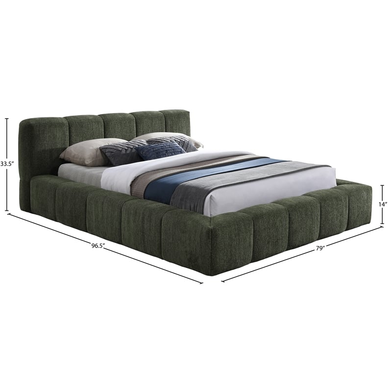 Meridian Furniture Carlin Olive Chenille Fabric Queen Bed