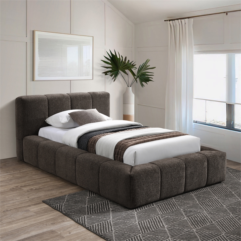 Meridian Furniture Carlin Brown Chenille Fabric Twin Bed
