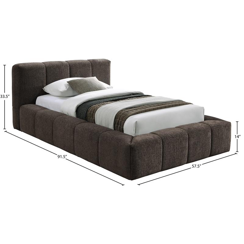 Meridian Furniture Carlin Brown Chenille Fabric Twin Bed