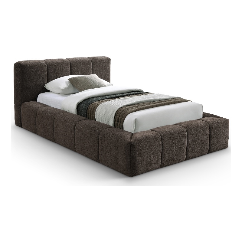 Meridian Furniture Carlin Brown Chenille Fabric Twin Bed