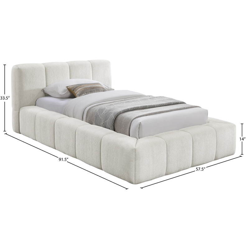 Meridian Furniture Carlin Cream Chenille Fabric Twin Bed