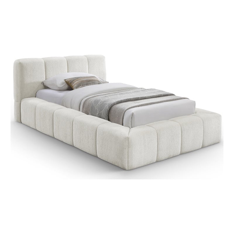 Meridian Furniture Carlin Cream Chenille Fabric Twin Bed