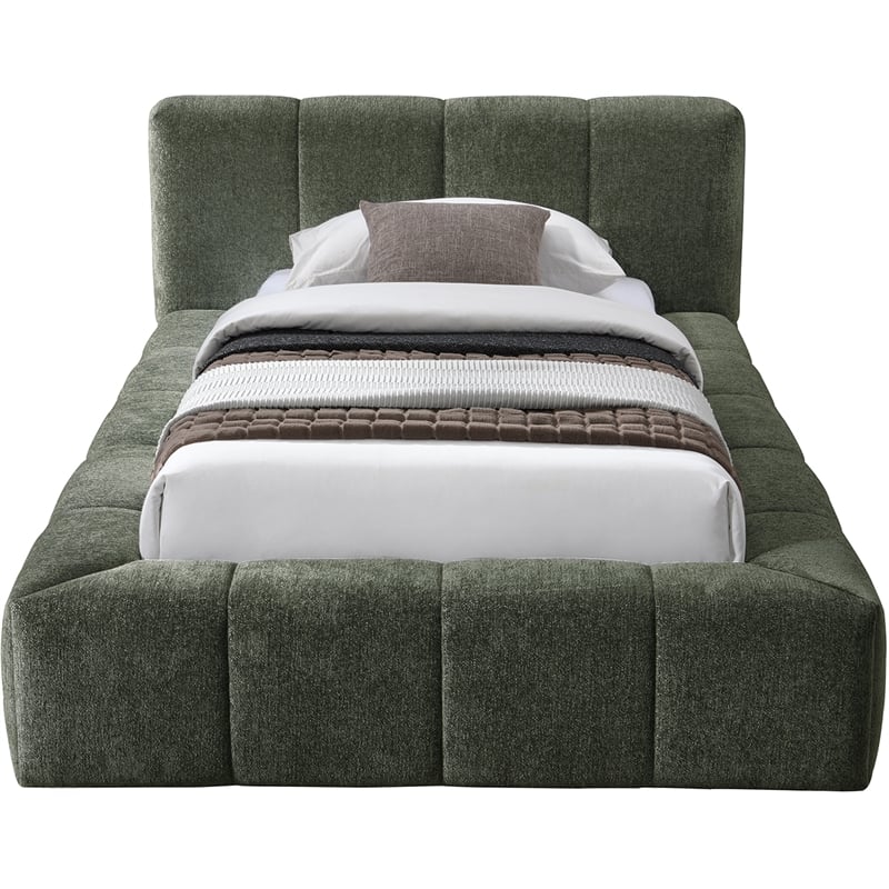 Meridian Furniture Carlin Olive Chenille Fabric Twin Bed