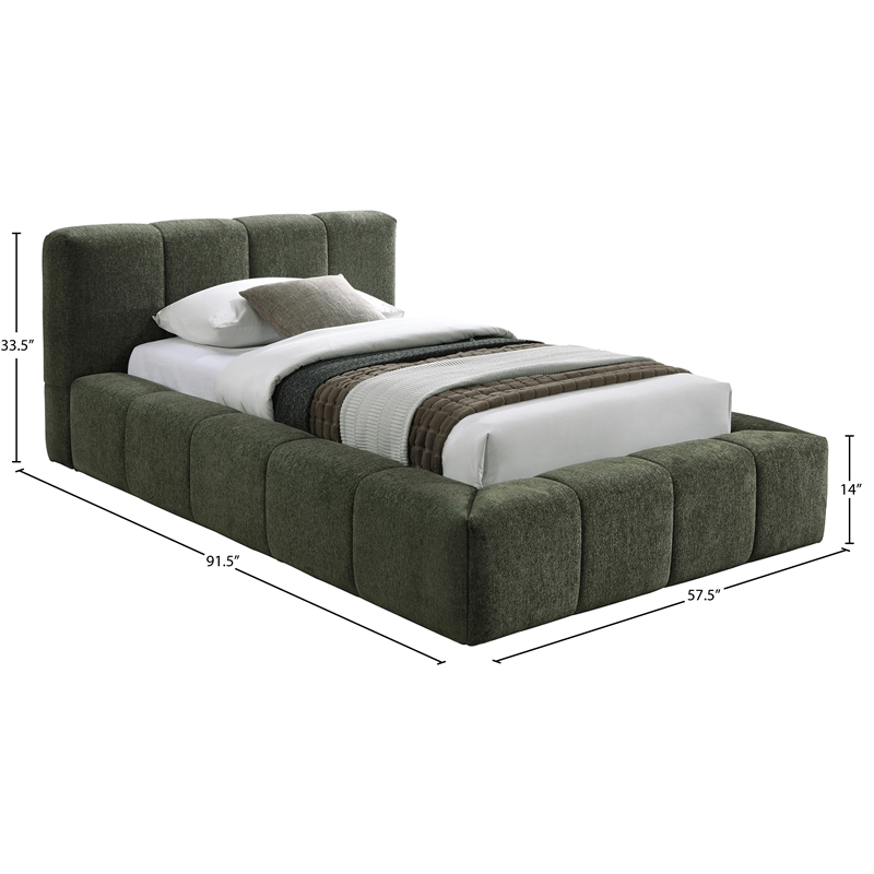 Meridian Furniture Carlin Olive Chenille Fabric Twin Bed