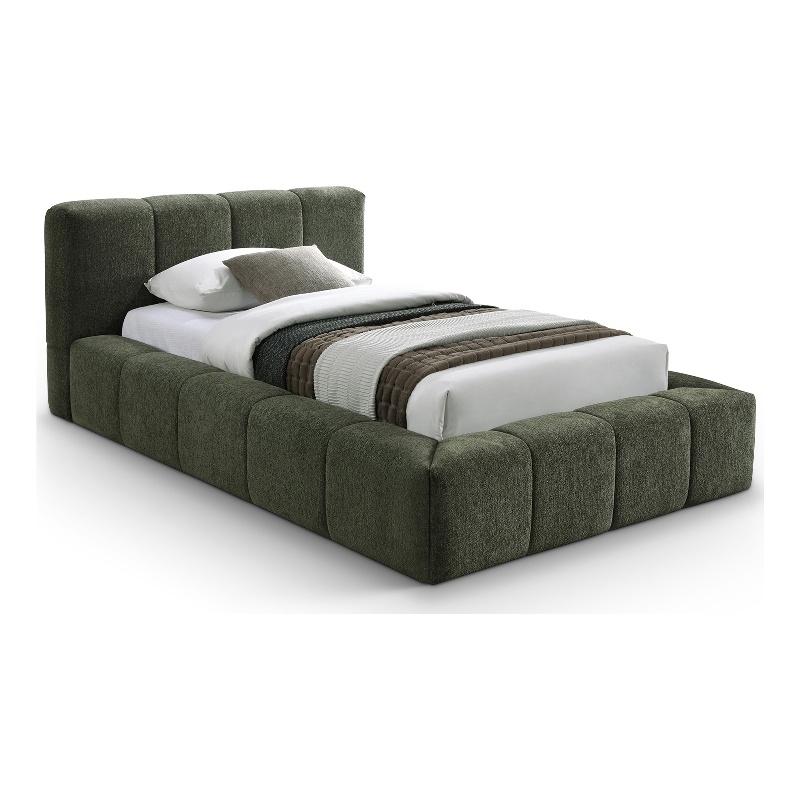 Meridian Furniture Carlin Olive Chenille Fabric Twin Bed