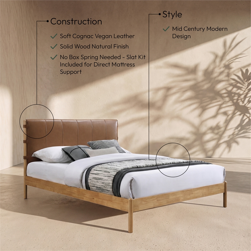Meridian Furniture Asher Cognac Vegan Leather Queen Bed