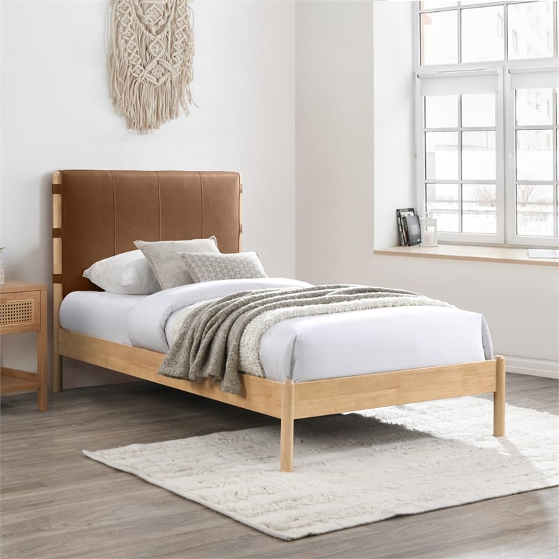 Meridian Furniture Asher Cognac Vegan Leather Twin Bed