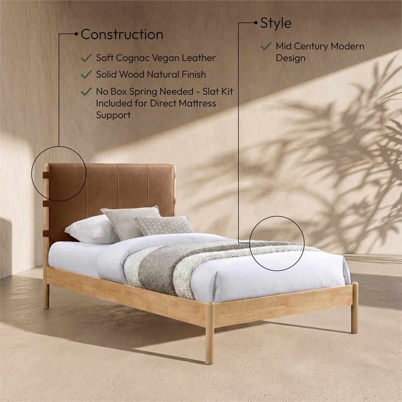 Meridian Furniture Asher Cognac Vegan Leather Twin Bed