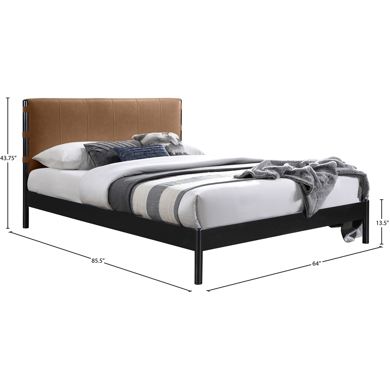 Meridian Furniture Abigail Cognac Vegan Leather Queen Bed