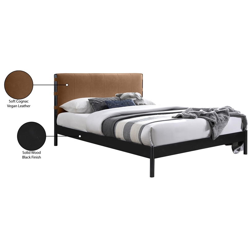 Meridian Furniture Abigail Cognac Vegan Leather Queen Bed