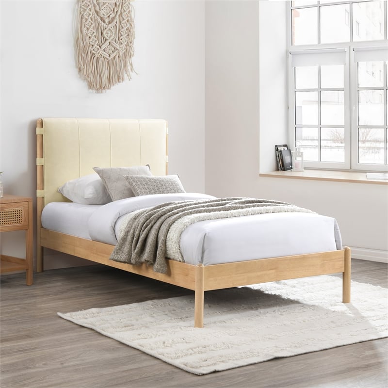 Meridian Furniture Asher Cream Vegan Leather Twin Bed