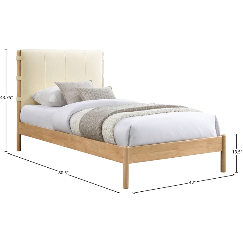 Meridian Furniture Asher Cream Vegan Leather Twin Bed