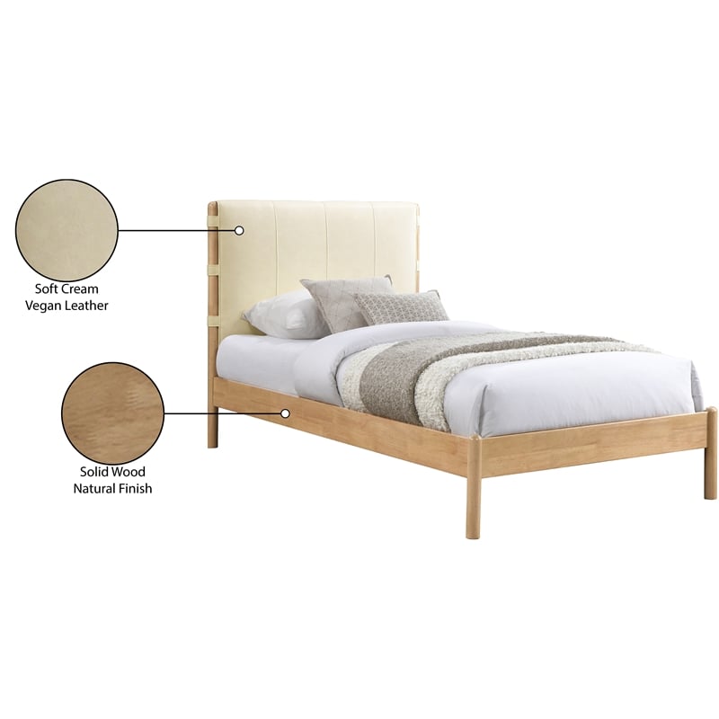 Meridian Furniture Asher Cream Vegan Leather Twin Bed