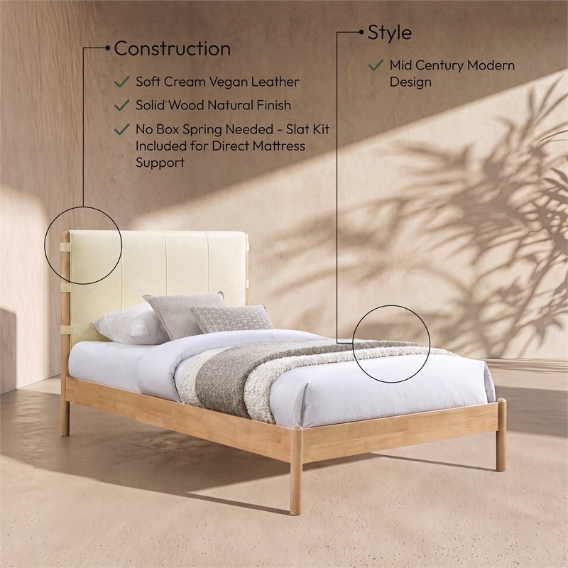 meridian furniture asher cream vegan leather twin bed
