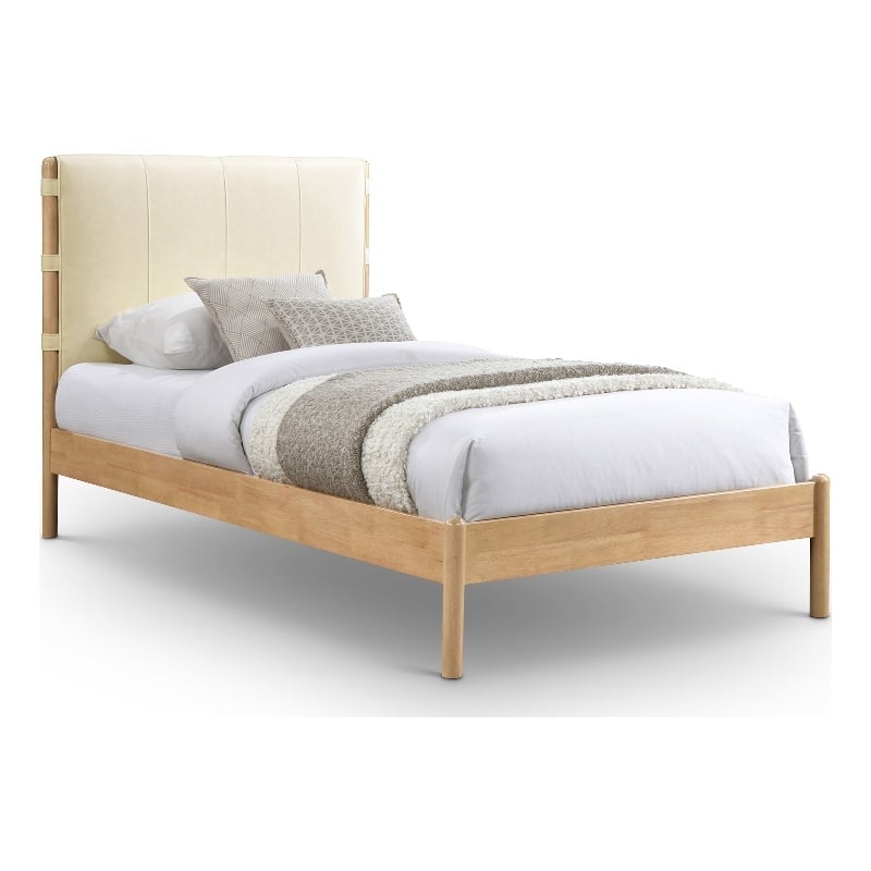 Meridian Furniture Asher Cream Vegan Leather Twin Bed