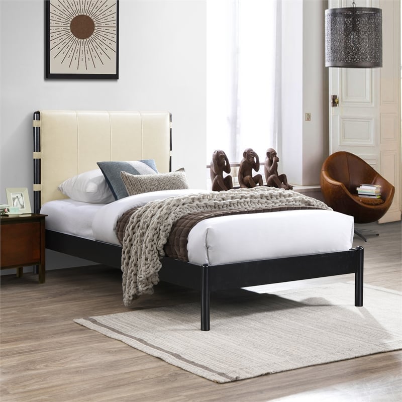 Meridian Furniture Abigail Cream Vegan Leather Twin Bed