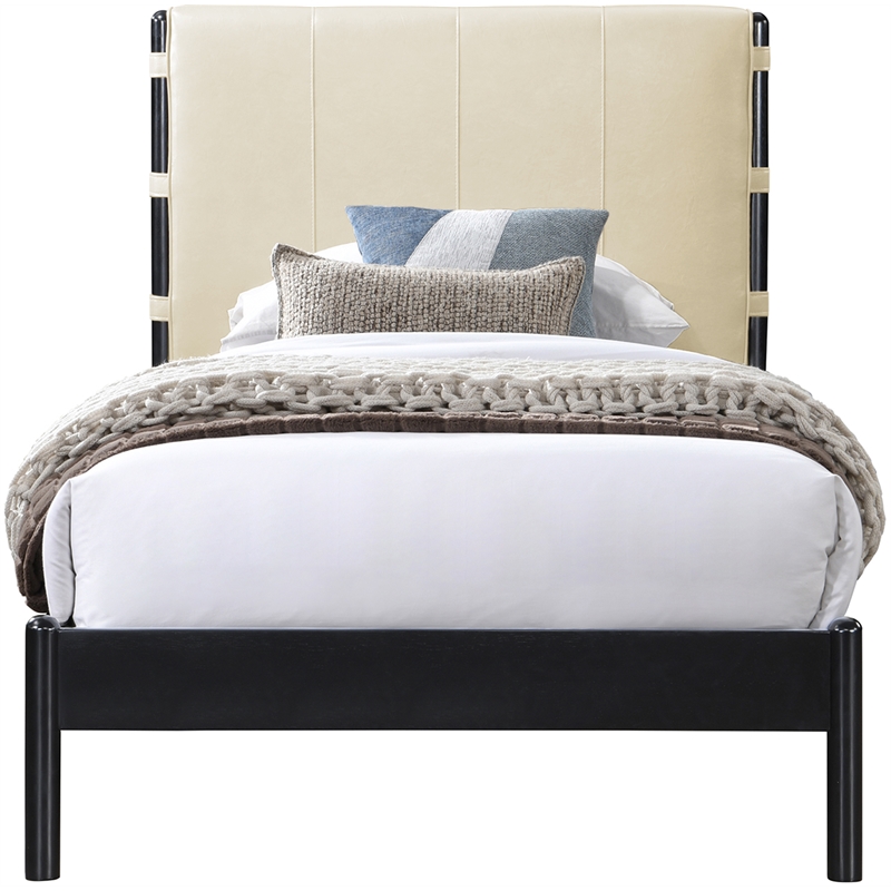 Meridian Furniture Abigail Cream Vegan Leather Twin Bed